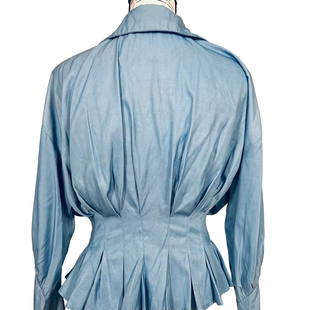 shein blue tie-front blouse features a draped, voluminous silhouette size L - Picture 3 of 13